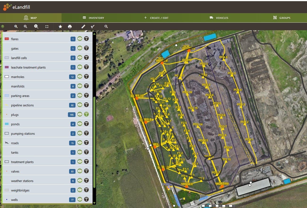 E-Landfill digital twin — complete landfill model with real-time monitoring and automated reporting