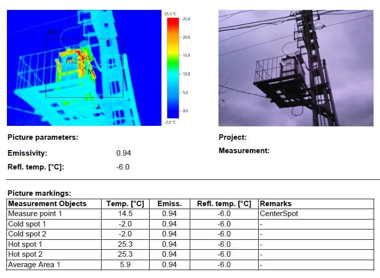 Klarwin thermographic energy audit excerpt — thermal imaging with hot/cold spot measurements supporting efficiency reporting