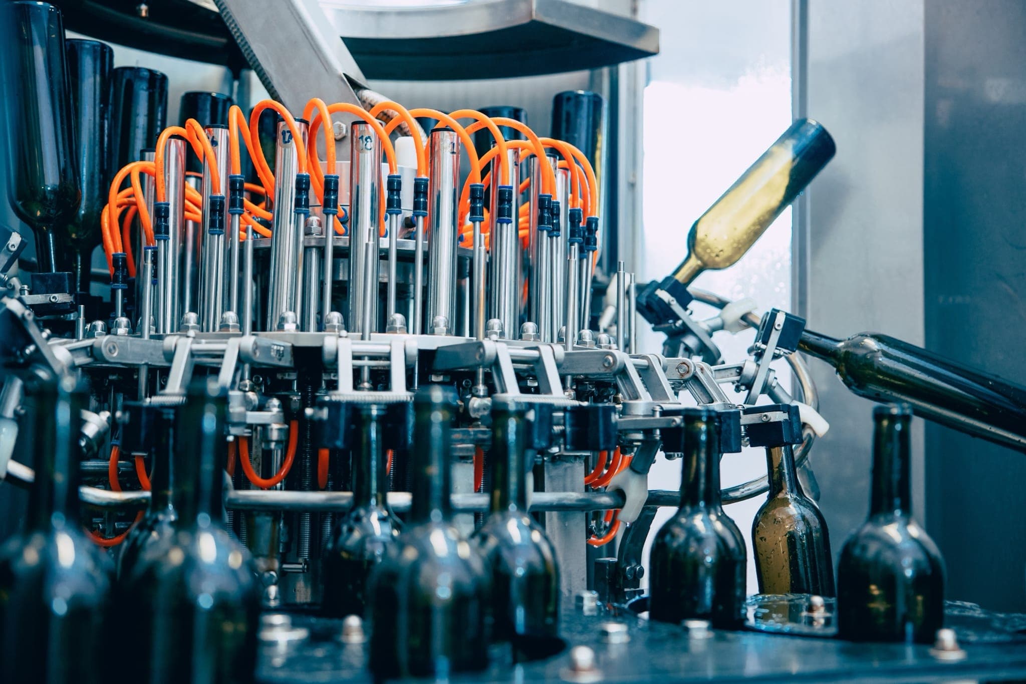 Wine bottling line — pre-bottling treatments and corrections
