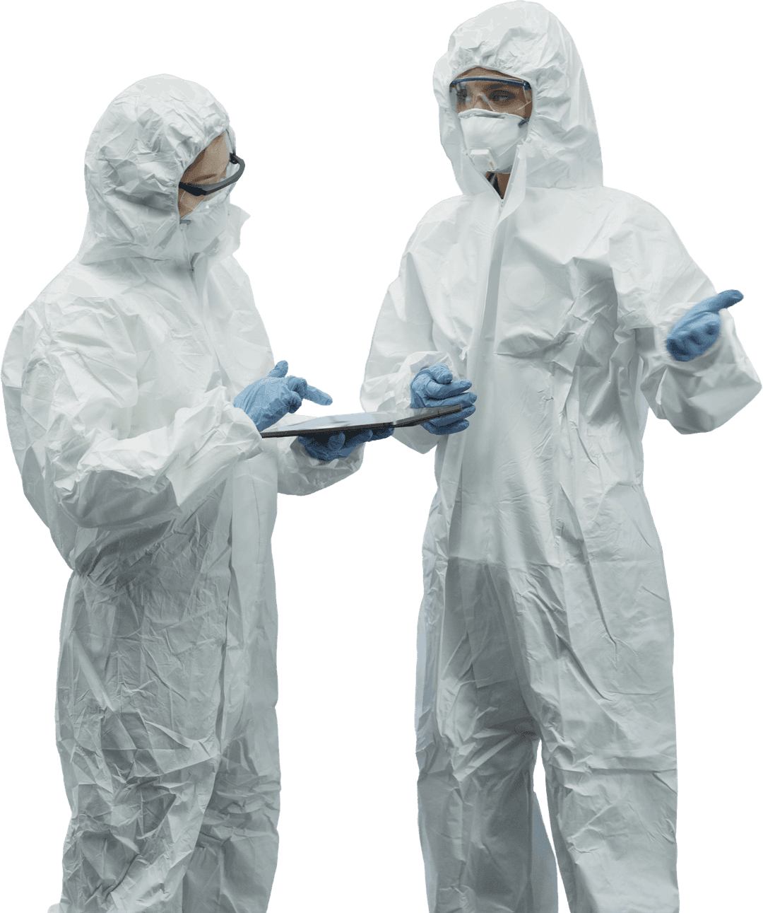 Pharmaceutical engineers in clean room equipment