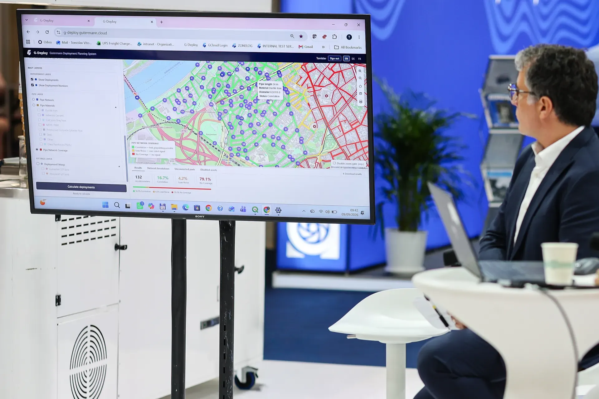 The G-DEPLOY sensor placement map demonstrated live on screen